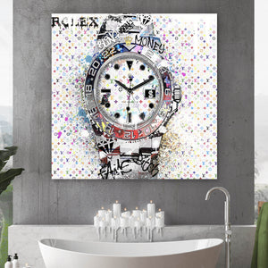 Aluminiumbild Pop Art Uhr Bling Quadrat