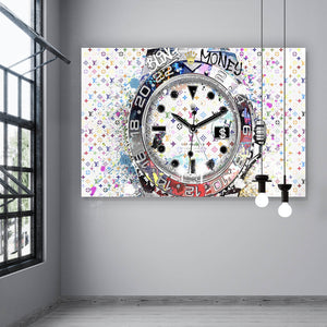 Spannrahmenbild Pop Art Uhr Bling Querformat