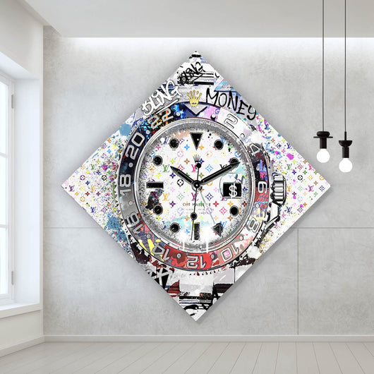 Leinwandbild Pop Art Uhr Bling Raute