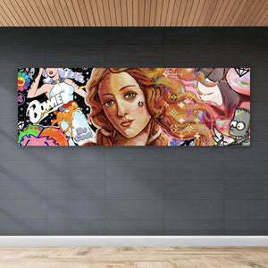 Spannrahmenbild Pop Art Venus mit Comic Figuren Panorama