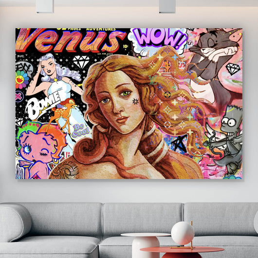 Poster Pop Art Venus mit Comic Figuren Querformat
