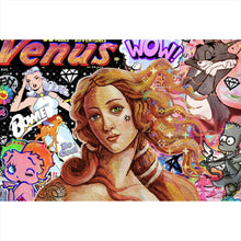 Lade das Bild in den Galerie-Viewer, Aluminiumbild Pop Art Venus mit Comic Figuren Querformat
