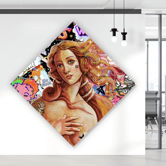 Leinwandbild Pop Art Venus mit Comic Figuren Raute