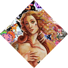 Lade das Bild in den Galerie-Viewer, Aluminiumbild gebürstet Pop Art Venus mit Comic Figuren Raute
