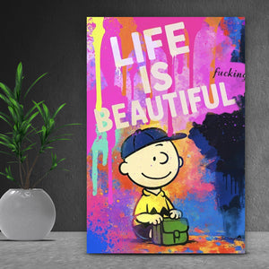 Aluminiumbild gebürstet Pop Art Wandbild mit inspirierendem Zitat Hochformat