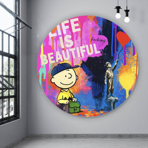 Aluminiumbild gebürstet Pop Art Wandbild mit inspirierendem Zitat Kreis