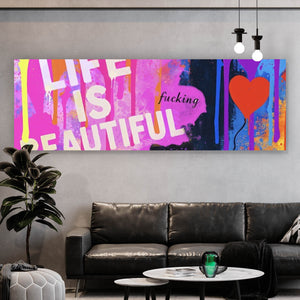 Aluminiumbild gebürstet Pop Art Wandbild mit inspirierendem Zitat Panorama