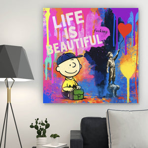 Aluminiumbild gebürstet Pop Art Wandbild mit inspirierendem Zitat Quadrat
