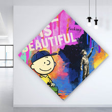 Lade das Bild in den Galerie-Viewer, Aluminiumbild gebürstet Pop Art Wandbild mit inspirierendem Zitat Raute
