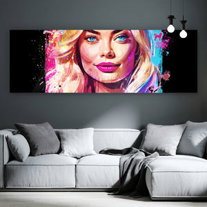 Poster Porträt einer blonden Frau mit urbanen Graffiti Elementen Panorama