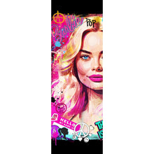 Lade das Bild in den Galerie-Viewer, Acrylglasbild Porträt einer blonden Frau mit urbanen Graffiti Elementen Panorama Hoch
