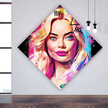 Lade das Bild in den Galerie-Viewer, Leinwandbild Porträt einer blonden Frau mit urbanen Graffiti Elementen Raute
