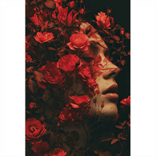 Lade das Bild in den Galerie-Viewer, Aluminiumbild Porträt einer Frau umgeben von Blumen Hochformat
