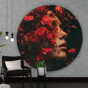 Aluminiumbild Porträt einer Frau umgeben von Blumen Kreis