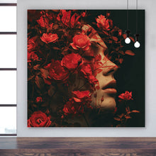 Lade das Bild in den Galerie-Viewer, Aluminiumbild gebürstet Porträt einer Frau umgeben von Blumen Quadrat
