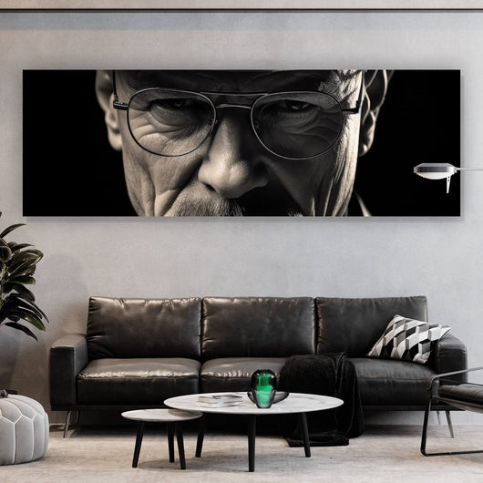 Aluminiumbild gebürstet Porträt eines Mannes mit Hut und Brille Panorama