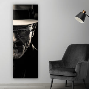 Acrylglasbild Porträt eines Mannes mit Hut und Brille Panorama Hoch