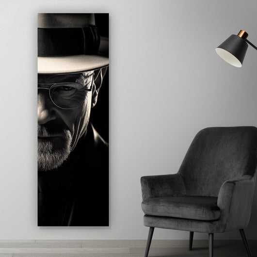 Acrylglasbild Porträt eines Mannes mit Hut und Brille Panorama Hoch