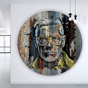 Aluminiumbild Porträt Mann mit Brille Kreis