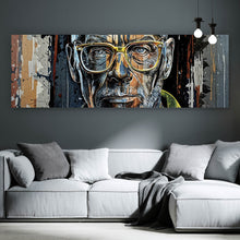 Lade das Bild in den Galerie-Viewer, Aluminiumbild gebürstet Porträt Mann mit Brille Panorama
