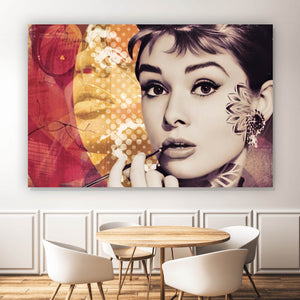 Aluminiumbild gebürstet Portrait Audrey Hepburn Retro Querformat
