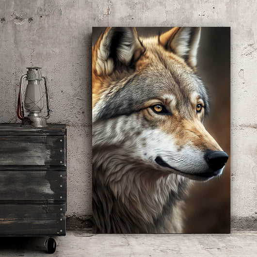 Poster Portrait eines ausdrucksstarken Wolfes Hochformat