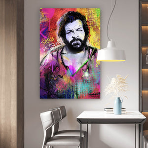 Acrylglasbild Portrait Schauspieler in Graffiti Optik Hochformat