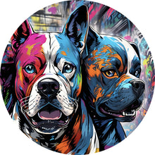 Lade das Bild in den Galerie-Viewer, Aluminiumbild Portrait von drei Hunden Pop Art Kreis
