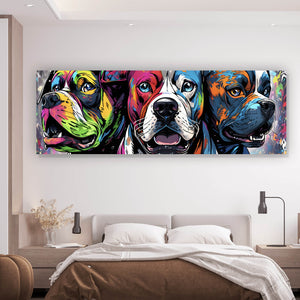 Aluminiumbild Portrait von drei Hunden Pop Art Panorama