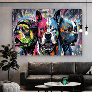 Aluminiumbild Portrait von drei Hunden Pop Art Querformat