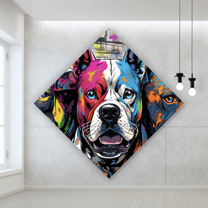 Aluminiumbild gebürstet Portrait von drei Hunden Pop Art Raute