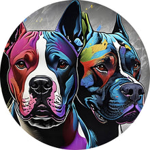 Lade das Bild in den Galerie-Viewer, Aluminiumbild gebürstet Portrait von drei markanten Hunden Kreis
