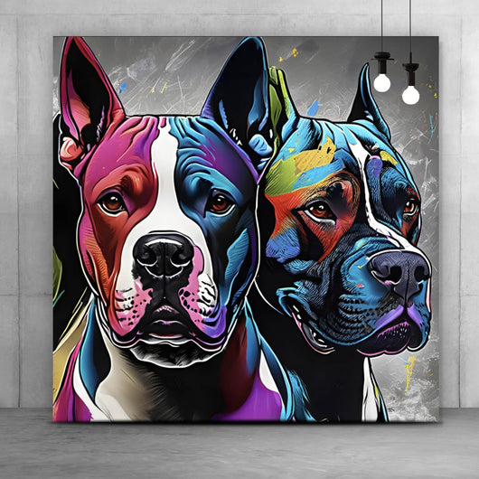 Aluminiumbild gebürstet Portrait von drei markanten Hunden Quadrat