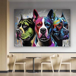 Spannrahmenbild Portrait von drei markanten Hunden Querformat