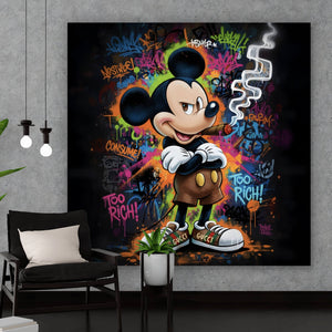 Leinwandbild Rauchende Maus auf Graffitiwand Quadrat