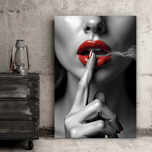 Acrylglasbild Rauchige rote Lippen Hochformat