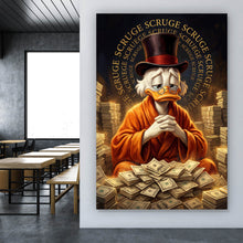 Lade das Bild in den Galerie-Viewer, Poster Reiche Ente mit Geldstapel Hochformat
