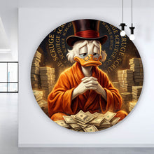 Lade das Bild in den Galerie-Viewer, Aluminiumbild Reiche Ente mit Geldstapel Kreis
