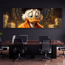 Lade das Bild in den Galerie-Viewer, Acrylglasbild Reiche Ente mit Geldstapel Panorama
