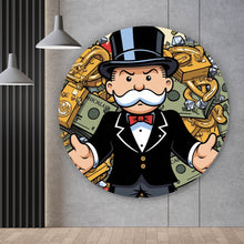 Lade das Bild in den Galerie-Viewer, Aluminiumbild gebürstet Reicher Mann Geldscheine Diamanten Kunst Kreis
