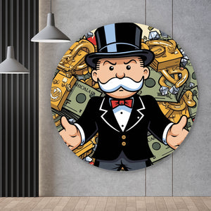 Aluminiumbild gebürstet Reicher Mann Geldscheine Diamanten Kunst Kreis