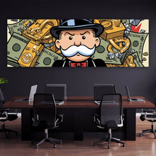 Lade das Bild in den Galerie-Viewer, Leinwandbild Reicher Mann Geldscheine Diamanten Kunst Panorama
