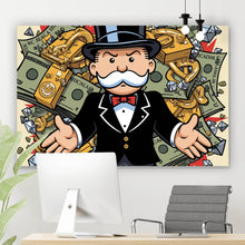 Lade das Bild in den Galerie-Viewer, Spannrahmenbild Reicher Mann Geldscheine Diamanten Kunst Querformat
