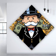 Lade das Bild in den Galerie-Viewer, Aluminiumbild gebürstet Reicher Mann Geldscheine Diamanten Kunst Raute
