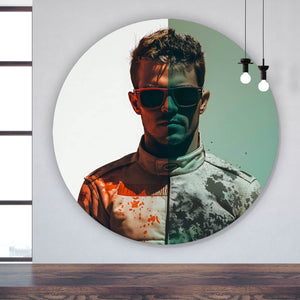 Aluminiumbild Rennfahrer Porträt Kreis