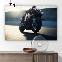 Lade das Bild in den Galerie-Viewer, Poster Rennmotorrad bei Sonnenuntergang auf Rennstrecke Querformat
