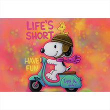 Lade das Bild in den Galerie-Viewer, Leinwandbild Retro Cartoon Hund fährt Roller Pop Art Querformat
