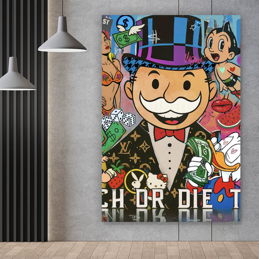 Leinwandbild Verschiedene Comicfiguren im Pop Art Stil Hochformat