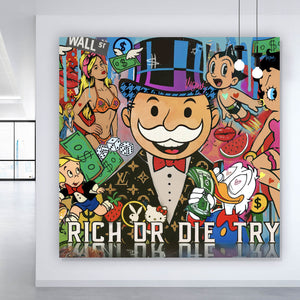 Aluminiumbild Verschiedene Comicfiguren im Pop Art Stil Quadrat