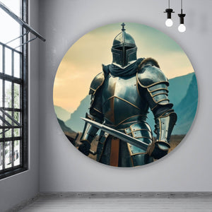 Aluminiumbild gebürstet Ritter majestätisch mit zwei Schwertern Kreis